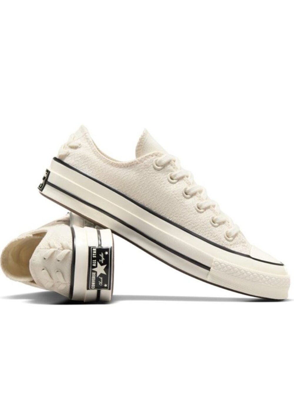 Converse Chuck 70 Ox Chevron Embroidered Sneakers Lace Up Low Top Egret Size 8.5 - Picture 1 of 9
